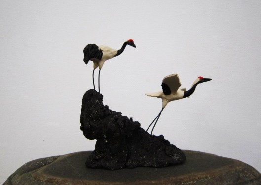 Grus red crane figurine bonsai