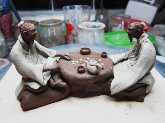 go chess player bonsai figurine